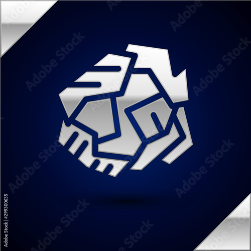 Silver Crumpled paper ball icon isolated on dark blue background. Vector Illustration