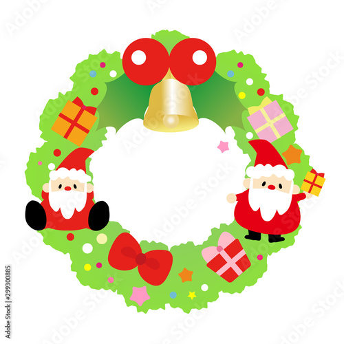 クリスマス素材 かわいいサンタクロースとクリスマスリースのイラスト素材 Stock ベクター Adobe Stock
