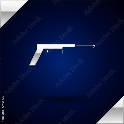 Silver Fishing harpoon icon isolated on dark blue background. Fishery manufacturers for catching fish under water. Diving underwater equipment. Vector Illustration