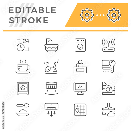 Set editable stroke line icons of hotel