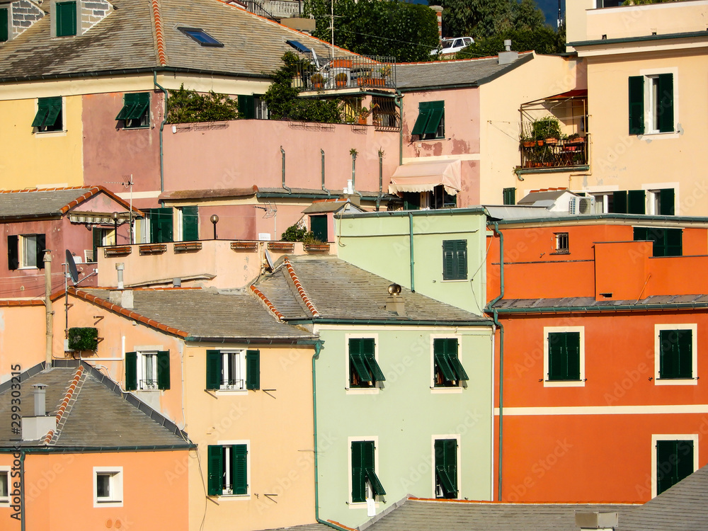 GENOA, ITALY, OCTOBER 22, 2019 - Typical colorful houses in Genoa Boccadasse, Italy.
