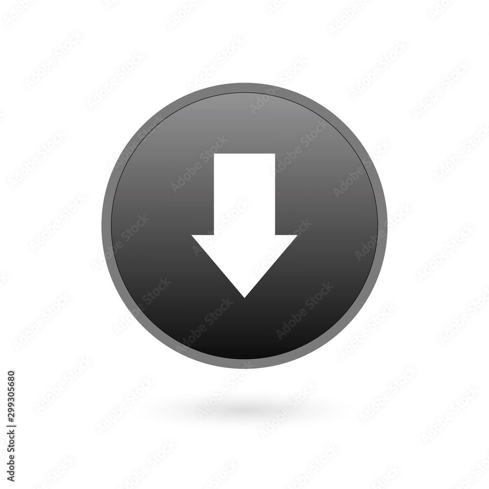 Arrow Down vector icon. This rounded flat symbol is drawn with black color on a white background. Arrow Down vector icon. This rounded flat symbol is drawn with black color on a white background.