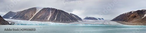 Panorama of the glacier in Fitzroy Fjord, Devon Island, Nunavut, Northern Canada.