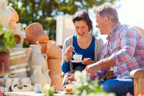 Photography Mature Couple Sitting On Bench In Cafe Whilst Visiting Garden Center