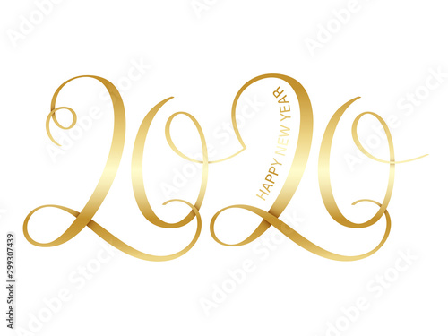 HAPPY NEW YEAR 2020 vector brush calligraphy banner with swashes