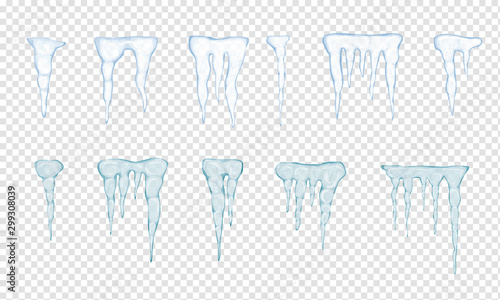 Set of translucent light blue icicles