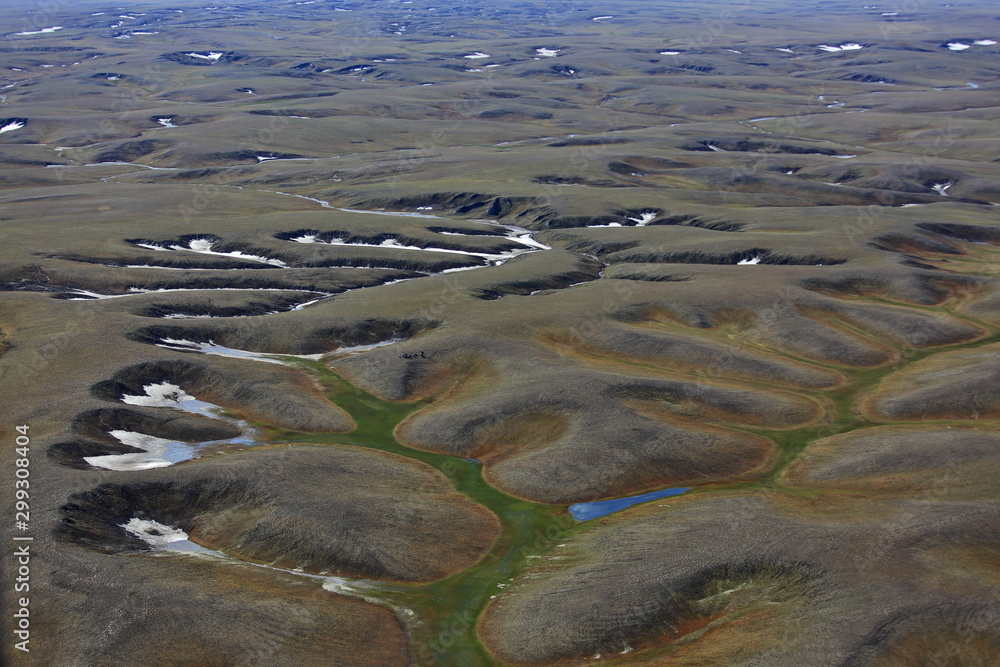 Tundra landscape in summer, Taymyr peninsula, aerial view Tundra landscape in summer, Taymyr peninsula, aerial view
