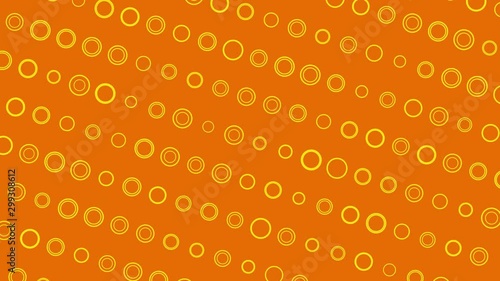 Spinning circle shapes in pattern on orange background. Abstract background animation.
