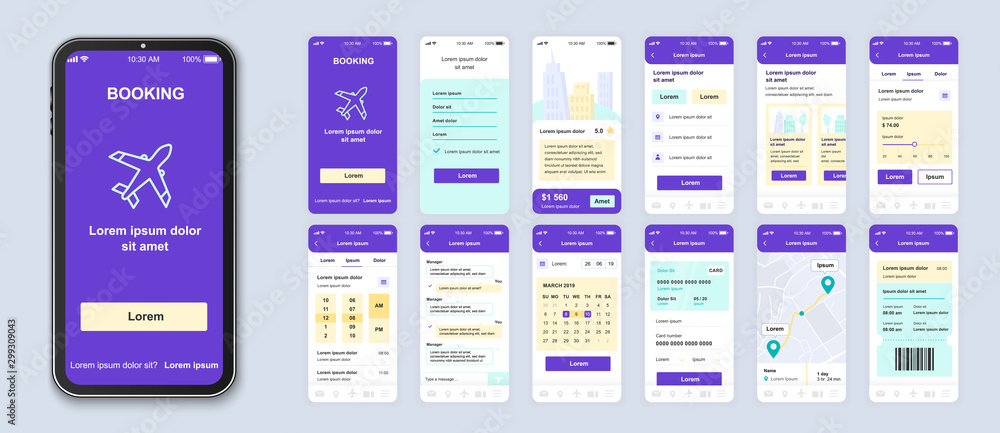 Booking smartphone interface vector templates set. Travel app web page ...