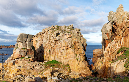Granite rocks in Plougrescant coast. Brittany