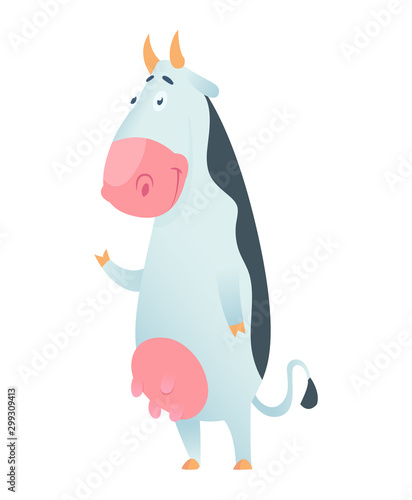 Cute cow in flat style isolated on white background. Vector illustration. Cartoon cow. © the8monkey