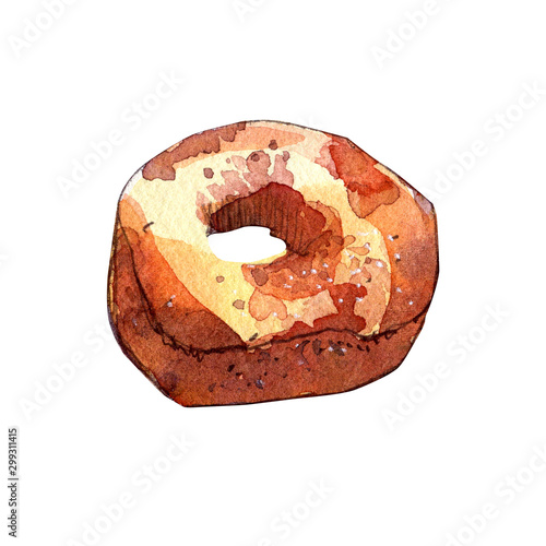 Watercolor donut. Food illustration.
