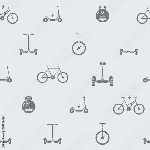 Scooter and electric transport background - Vector seamless pattern solid silhouettes of vehicles for graphic design