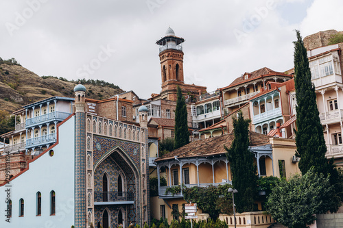 01.06.2019 Tbilisi, Georgia: old wooden multicolored houses with balconies in the old town in Georgia, photos of the city and its colors