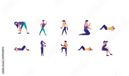 Variety people doing sport icon set pack vector design