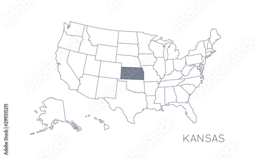 High detailed vector map - United States of America. Map with state boundaries. Kansas vector map silhouette