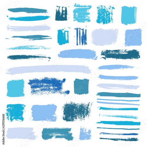 vector blue brush strokes of paint on white background