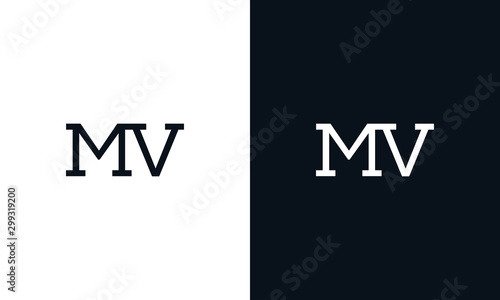 Minimalist line art letter MV logo. This logo icon incorporate with two letter in the creative way.