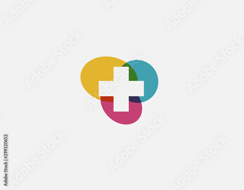 Fototapeta Naklejka Na Ścianę i Meble -  Creative abstract bright logo cross sign with spots ovals for a medical company or pharmacy