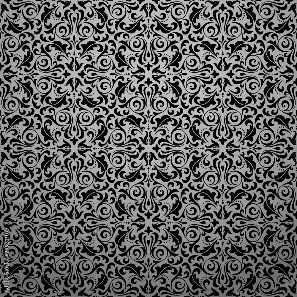 Wallpaper in the style of Baroque. Seamless vector background. Black floral ornament. Graphic pattern for fabric, wallpaper, packaging. Ornate Damask flower ornament