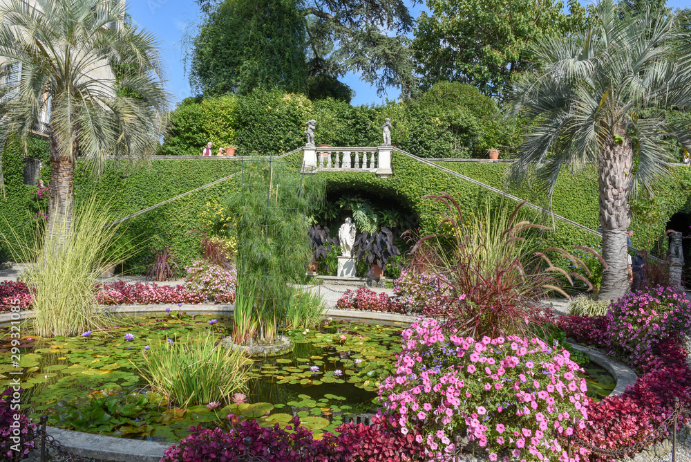 Naklejka premium Ornamental floral garden and park of Madre island on lake Maggiore, Italy