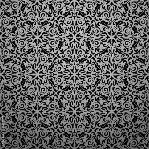Wallpaper in the style of Baroque. Seamless vector background. Black floral ornament. Graphic pattern for fabric, wallpaper, packaging. Ornate Damask flower ornament