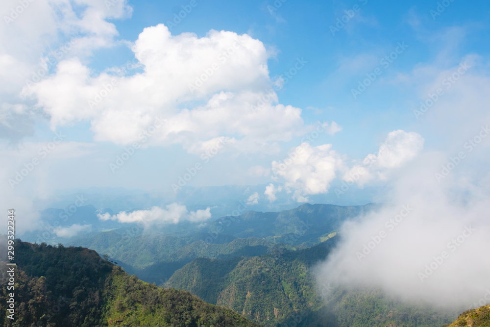 In national park Thailand.Mountain and blue sky. Cloudy and trees,fresh air,good time.Doi Luang in Tak Province Thailand.photo concept Thailand landscape and nature background   