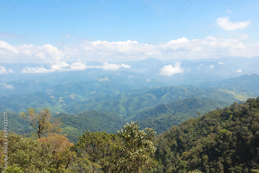 In national park Thailand.Mountain and blue sky. Cloudy and trees,fresh air,good time.Doi Luang in Tak Province Thailand.photo concept Thailand landscape and nature background   