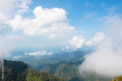In national park Thailand.Mountain and blue sky. Cloudy and trees fresh air good time.Doi Luang in Tak Province Thailand.photo concept Thailand landscape and nature background   