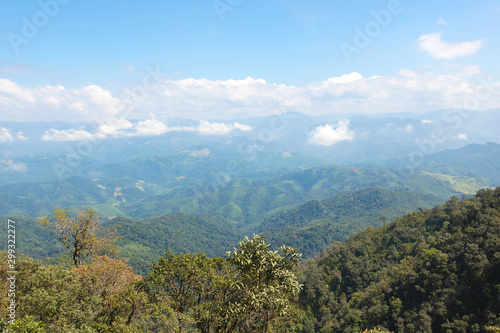 In national park Thailand.Mountain and blue sky. Cloudy and trees fresh air good time.Doi Luang in Tak Province Thailand.photo concept Thailand landscape and nature background   