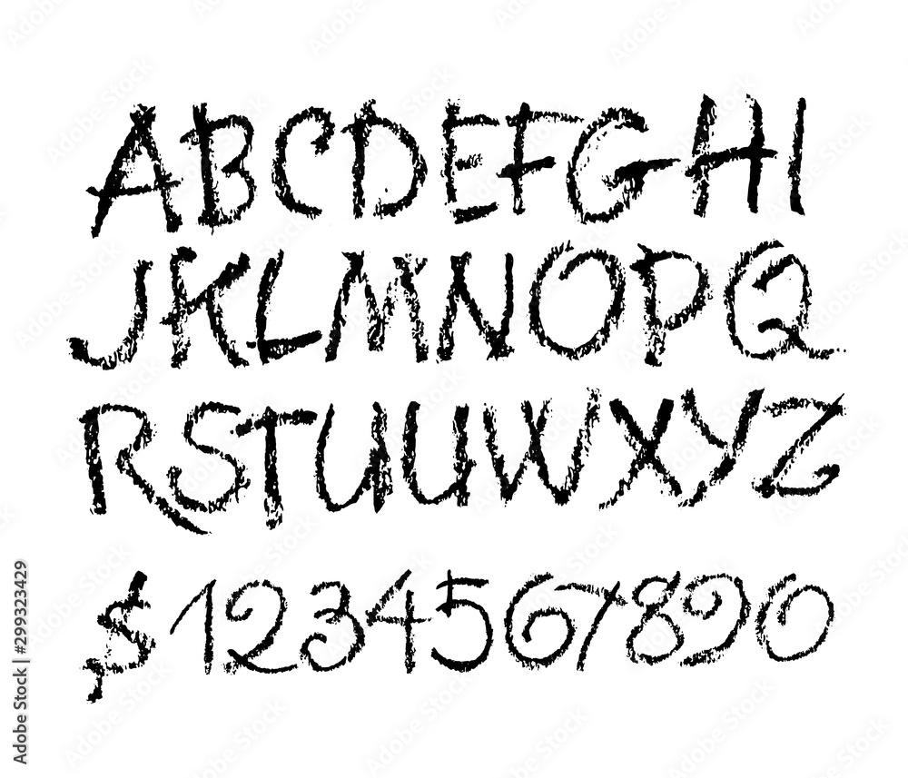 Vector Pastel or Charcoal Style Hand Drawn Alphabet Font. Calligraphy alphabet on a white background Vector Pastel or Charcoal Style Hand Drawn Alphabet Font. Calligraphy alphabet on a white background