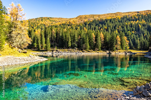 Fantastic Sunny Day is in Mountain Lake. Lake Obernberg, Stubai Alps,Tyrol, Austria