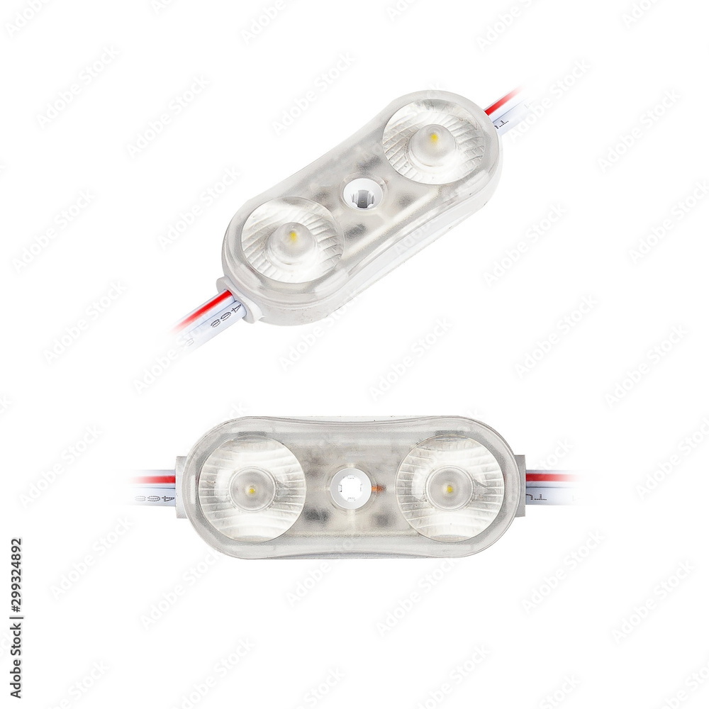 Naklejka premium Single LED module on white background