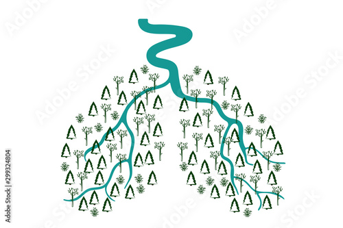 River and forest in the form of human lungs on a white background. Vector. environmental. illustration photo