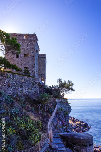 Stone fortifications of Monterosso al Mare  a small town in province La Spezia  Liguria  Italy.