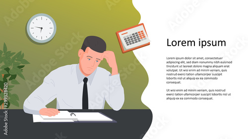 businessman in office, tired of office work, works late