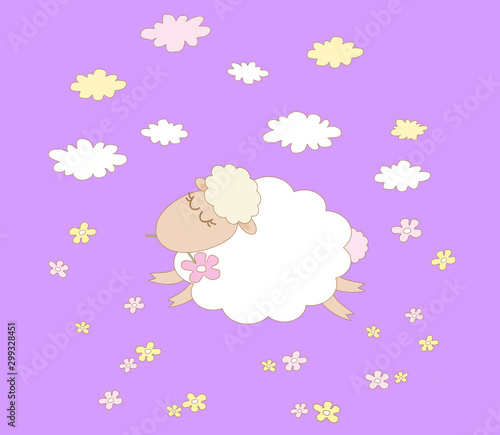Cute lamb on a purple background. Cartoon. Illustration. © alina_polina