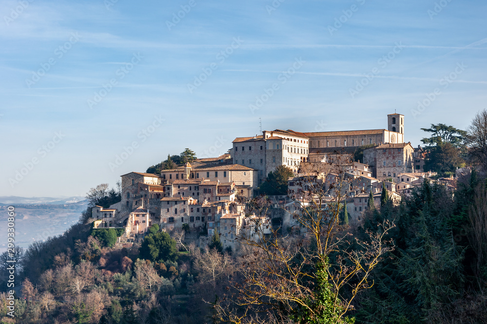 Todi in Umbria, Italy. Rich in medieval buildings such as the Palaces of the People and the Captain. It rises on the hills since the Etruscan times and overlooks the valley of the Tiber river.