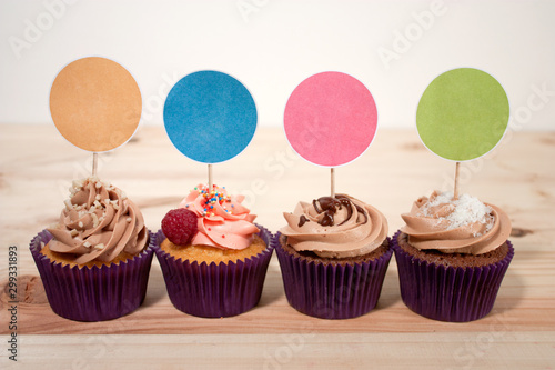 Homemade cupcakes on wood table
