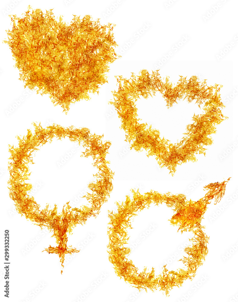love symbols from orange flame isolated on white love symbols from orange flame isolated on white