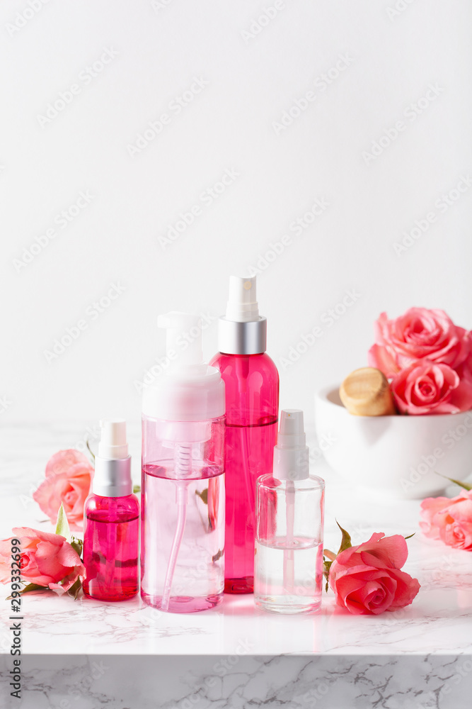 bottles skincare lotion serum medical rose flowers. organic natural cosmetic bottles skincare lotion serum medical rose flowers. organic natural cosmetic