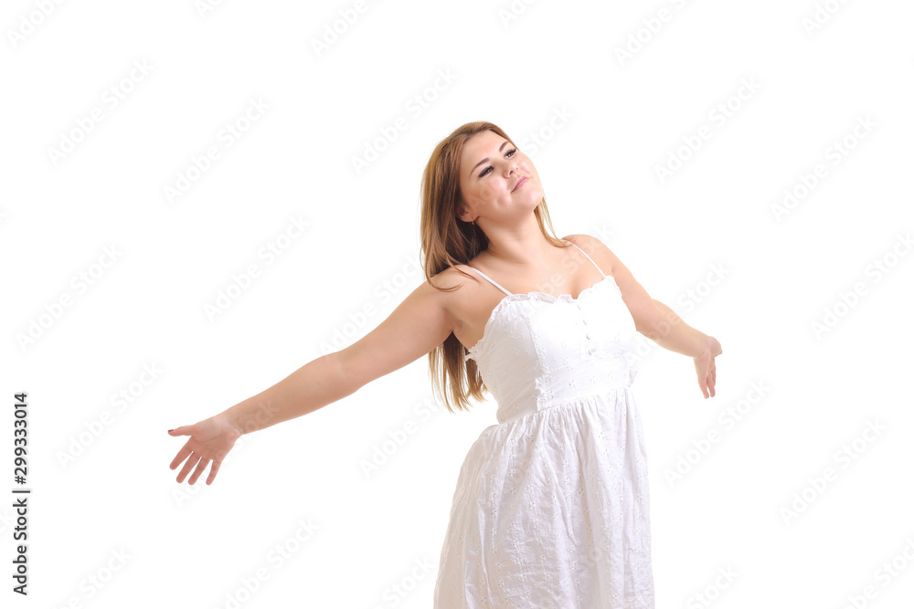 Beautiful happy and free woman on a white background Beautiful happy and free woman on a white background