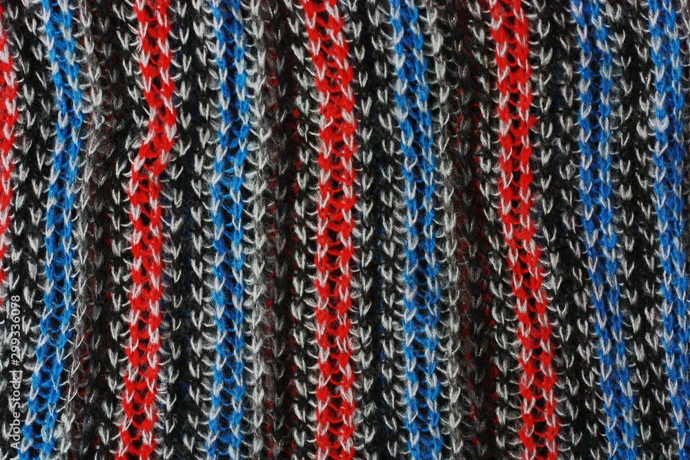 Beautiful blue and red scarf close up view 