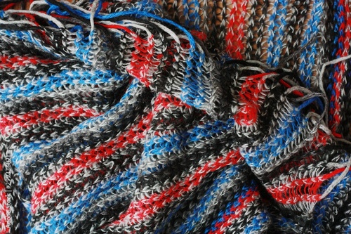 Beautiful blue and red scarf close up view 