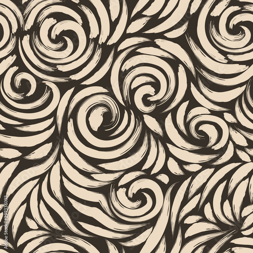 Seamless pattern of beige brush strokes on a brown background .Vector blank for design of fabrics and curtains. Seamless pattern for decoration.