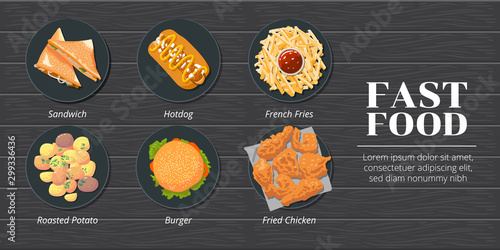 sandwich,hotdog,french fries,roasted potato,hamburger,fried chicken fast food vector set collection graphic design