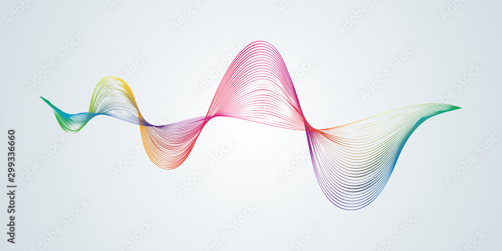 Abstract smooth curved lines Design element Technological background with a line in the form of a wave Stylization of a digital equalizer Smooth flowing wavy stripes of a rainbow made by blends Vector - obrazy, fototapety, plakaty 
