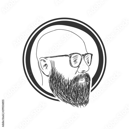 bald man with beard, vintage style vector