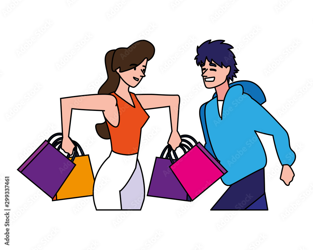 Isolated woman and man shopping vector design Isolated woman and man shopping vector design