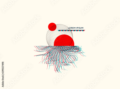 Point explode. Array with dynamic emitted particles. 3d vector composition for invitation, cover, poster, flyer or banner.